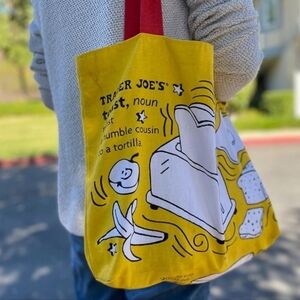 TRADER JOE'S Yellow Novelty Waffle Limited Edition Graphic Reusable Cotton Tote